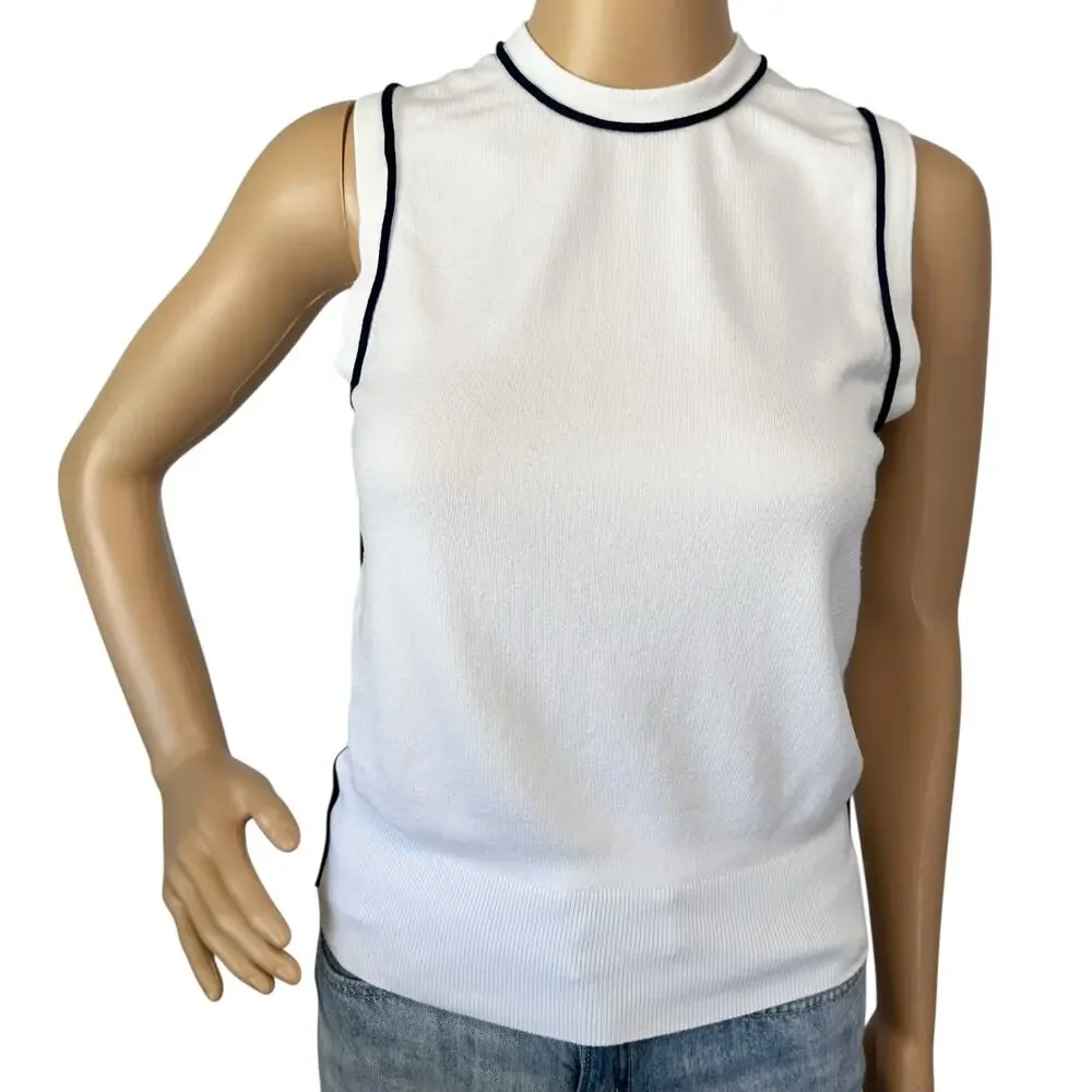 Zara Contrast Trim Sweater Tank Top White Black Knit Size S